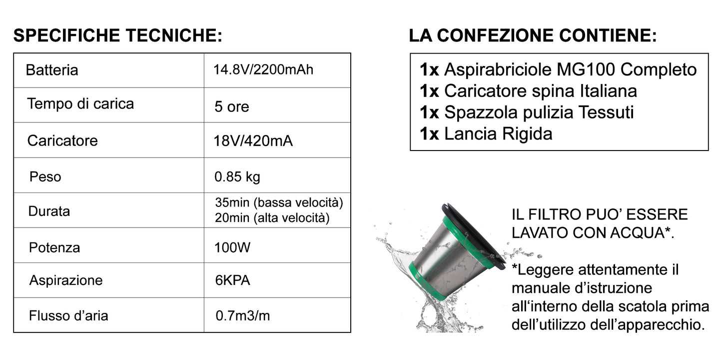 Aspirabriciole Portatile a Batteria MG100